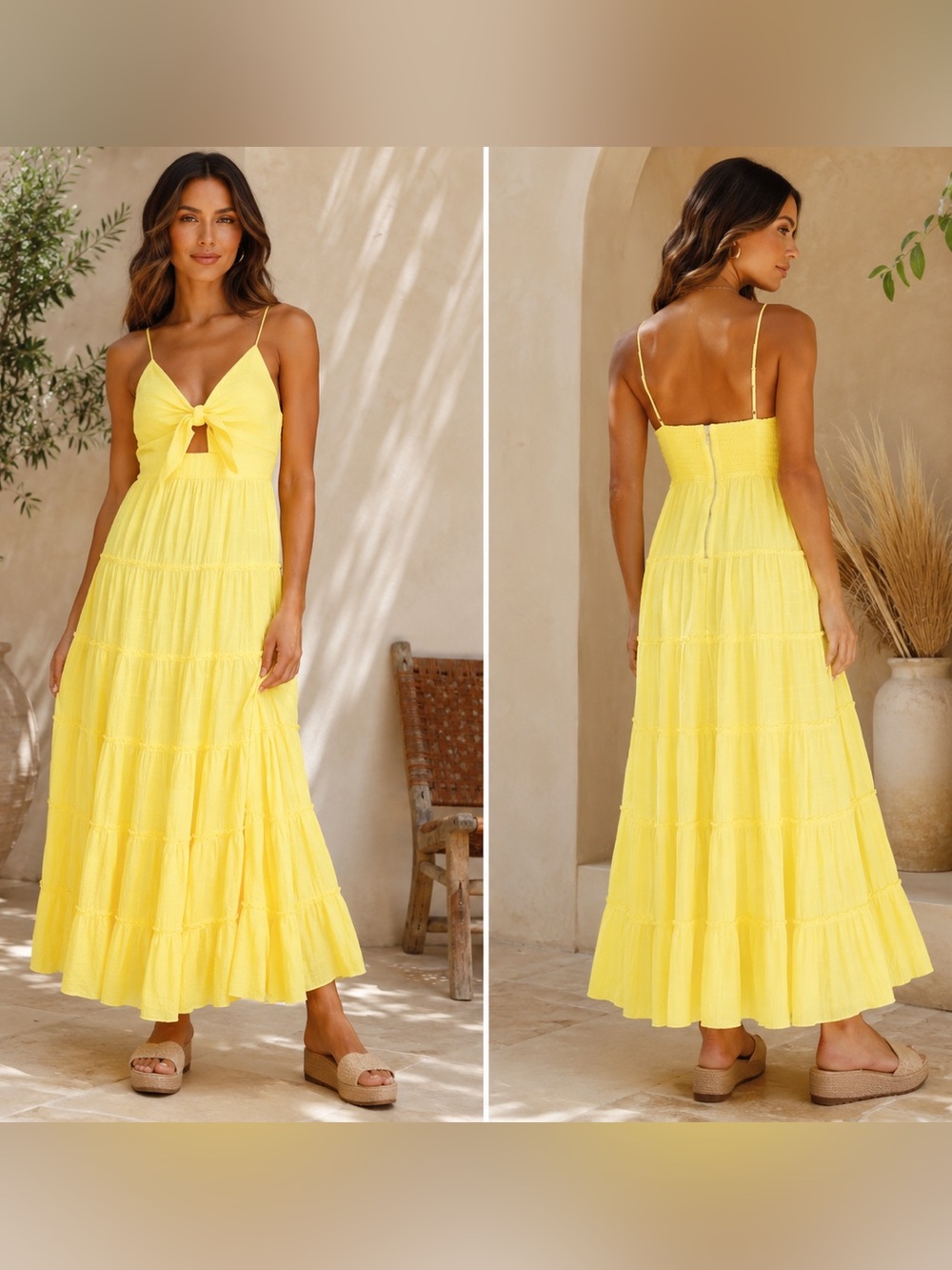 Alice + Olivia Minka Dress Women's Size 14 Yellow Textured Tie-Front Cutout Maxi